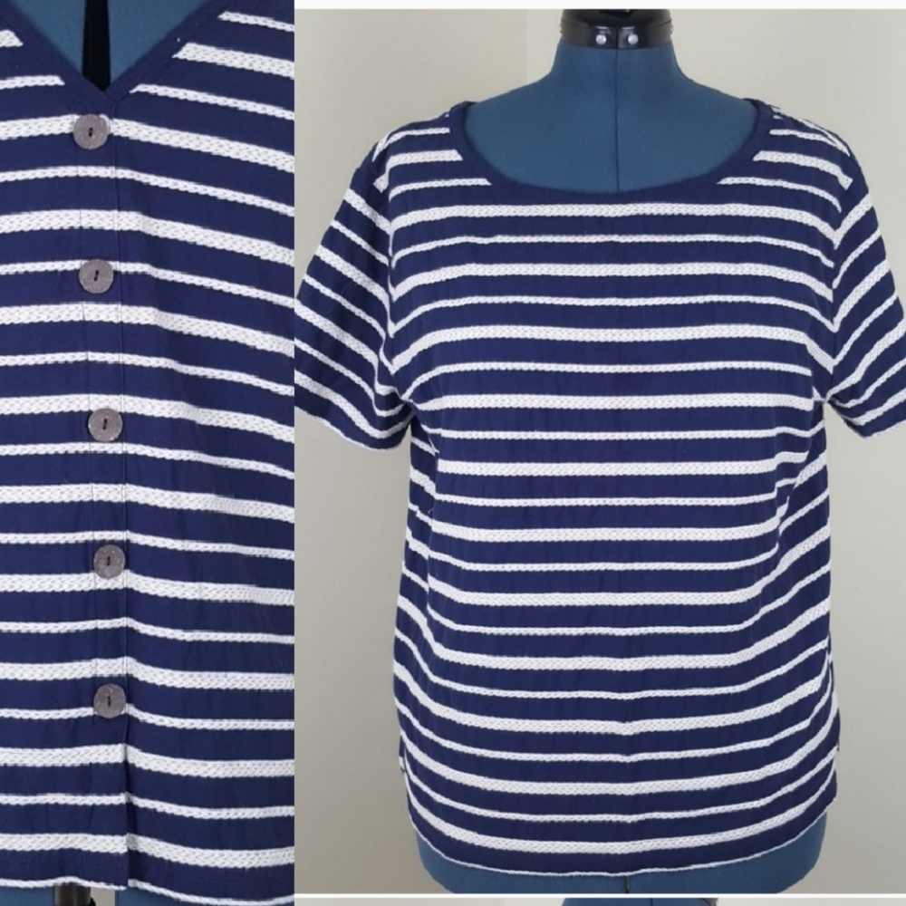 Old Navy Blue Rope Striped Button Top Size XL
